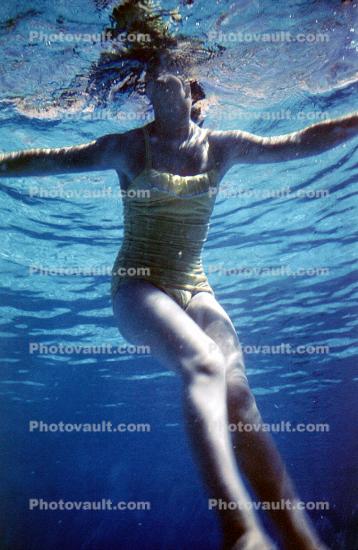 Girl Floats, Natatorium, Pool, Underwater, 1950s