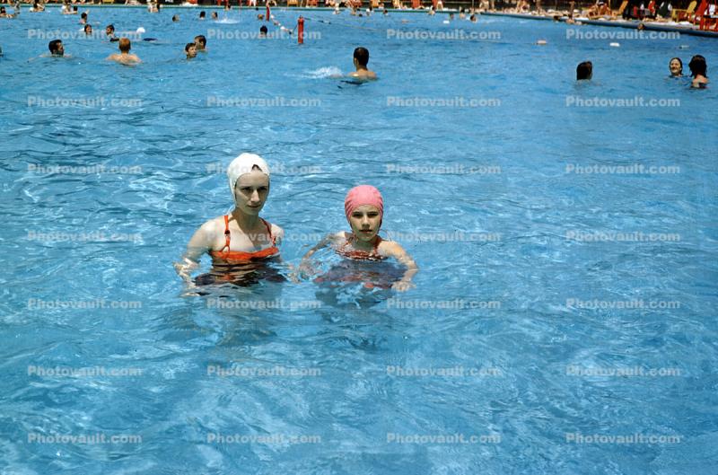Girls in a Pool, Water, Bathing Cap, 1950s