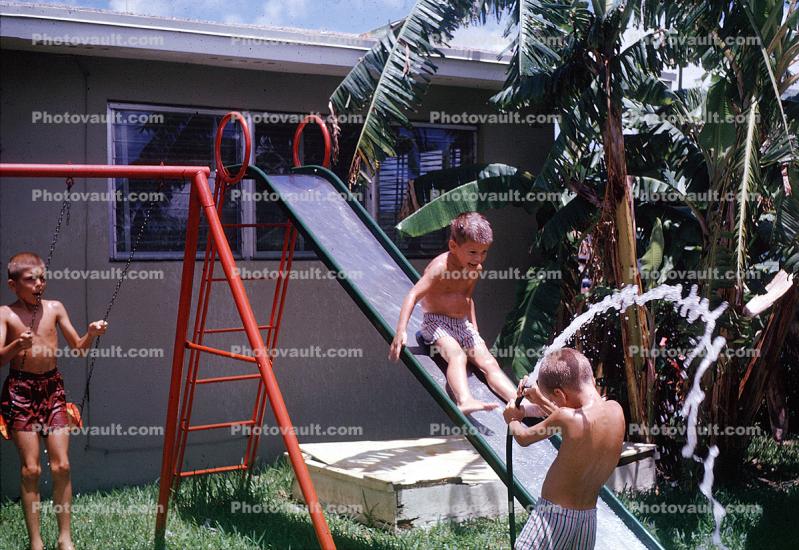 Slide, Brothers, Backyard, 1963, 1960s