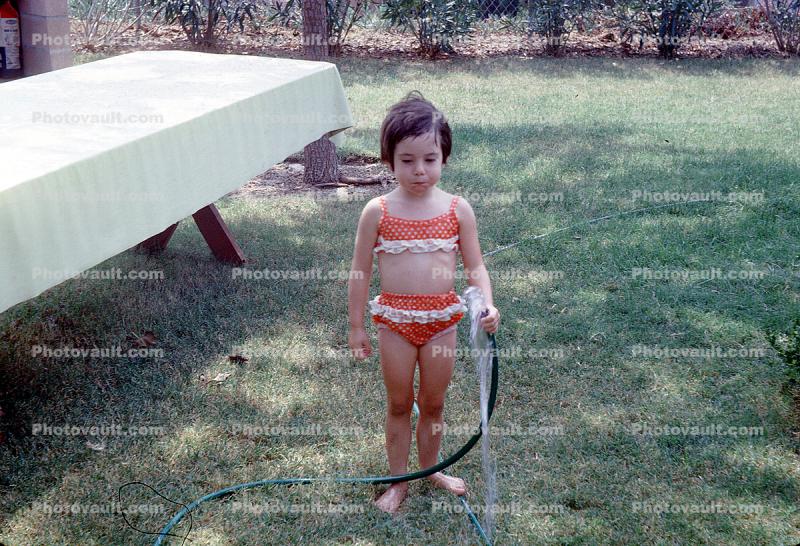hose, water, backyard, shade, 1968, 1960s