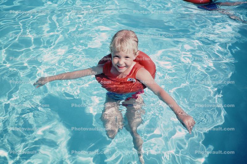 Floating, Arms, Smiles, Swimming Pool, Summer, 1960s