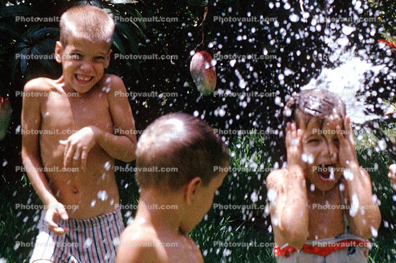 Splashy Water, Summer Fun, Backyard, Brother, Sister, siblings, 1963, 1960s