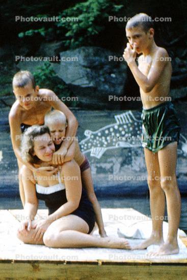 Boys on a Raft, Mother, Sun, Hugs, Love, Ohio, 1958, 1950s