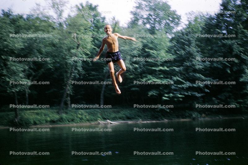 jump, airborne, lake, pond, Summery, Summer, Ohio, 1958, 1950s