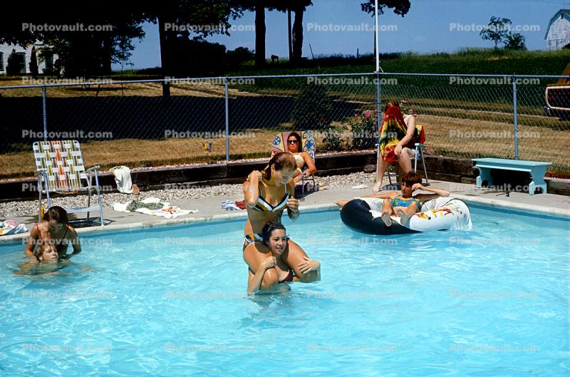 Swimming Pool, Piggy-Back, Summery, Summer, 1960s