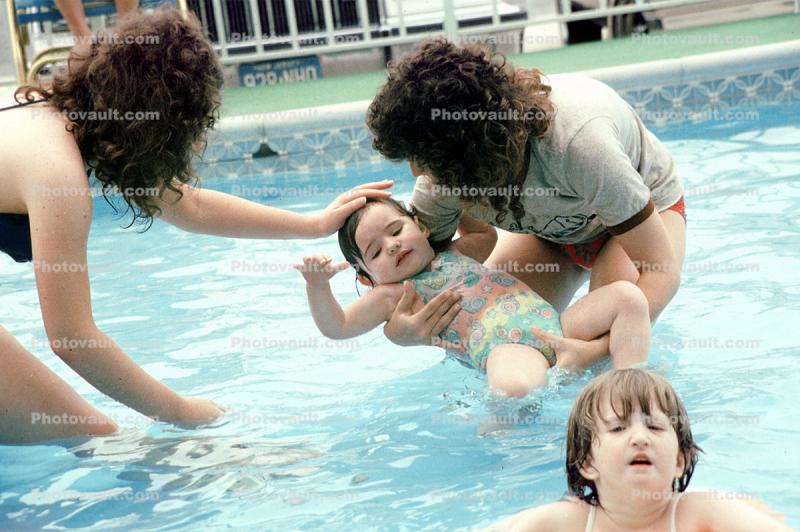 Swimming Pool, Swim Lessons, Teaching a Child to swim, Backyard Swimming Pool, 1970s