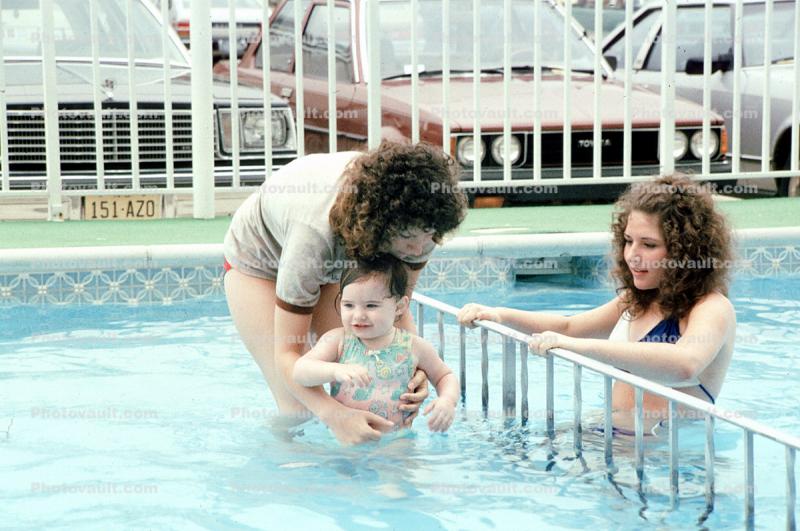 Swimming Pool, Swim Lessons, Teaching a Child to swim, Backyard Swimming Pool, 1970s