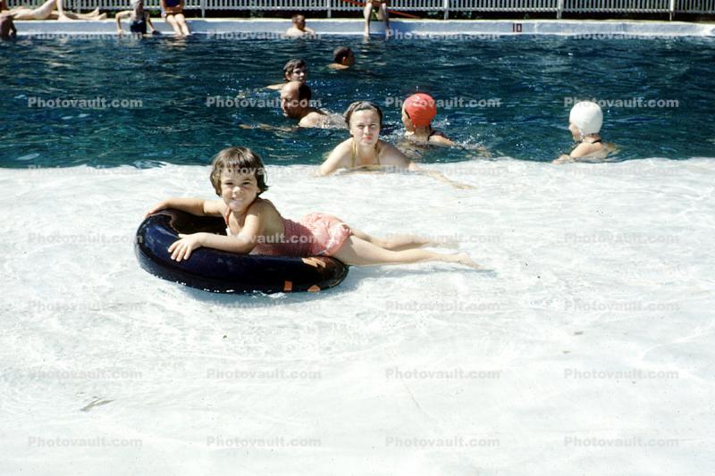 Inner-tube, Girl, Floating, San Diego, California, 1952, 1950s