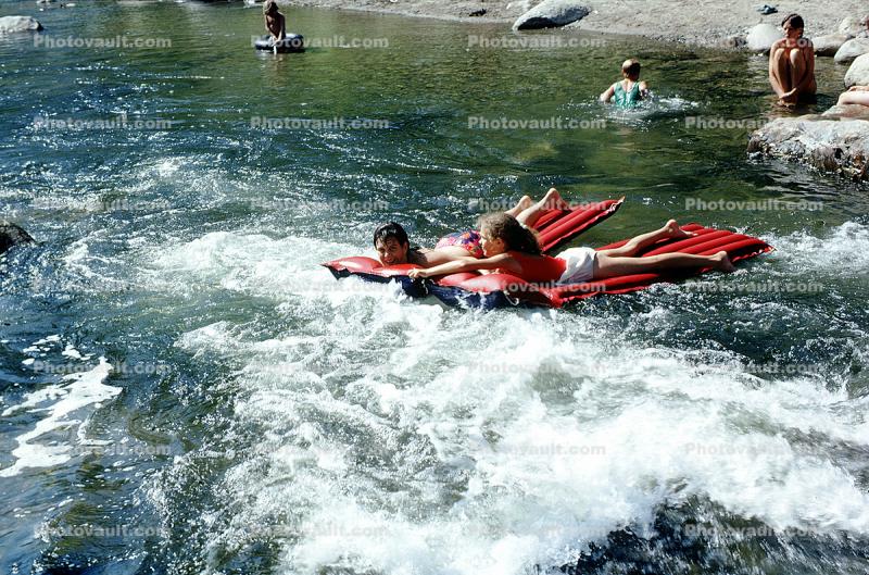 Air Mattress, Girls, Floating, River, Stream, Whitewater, 1960s