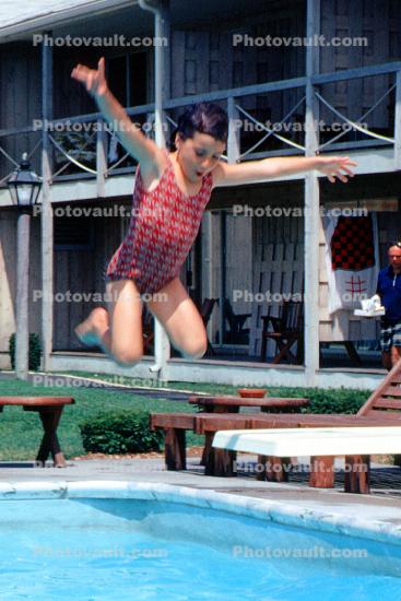 Girl, Jumping, Pool, 1960s