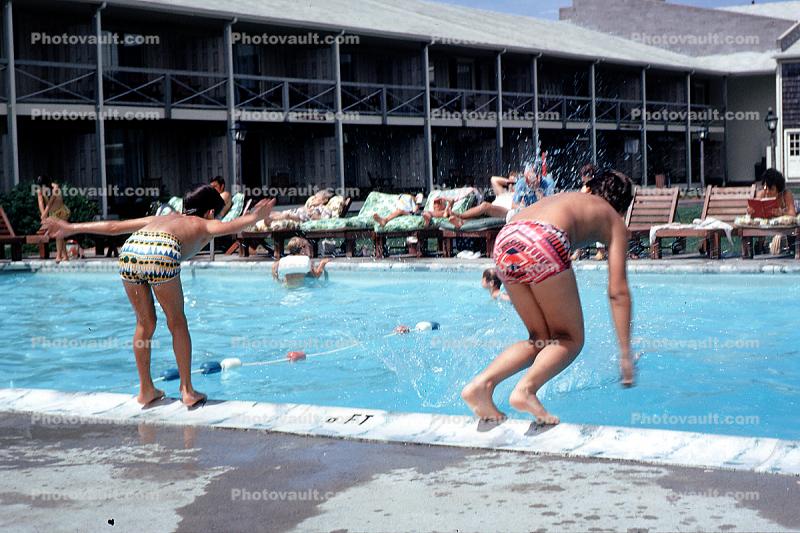 boys, swimming pool, motel, poolside