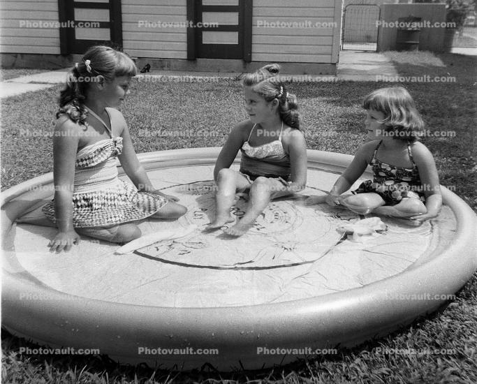 Backyard Swimming pool, Girls, Summer, Sunny, 1940s