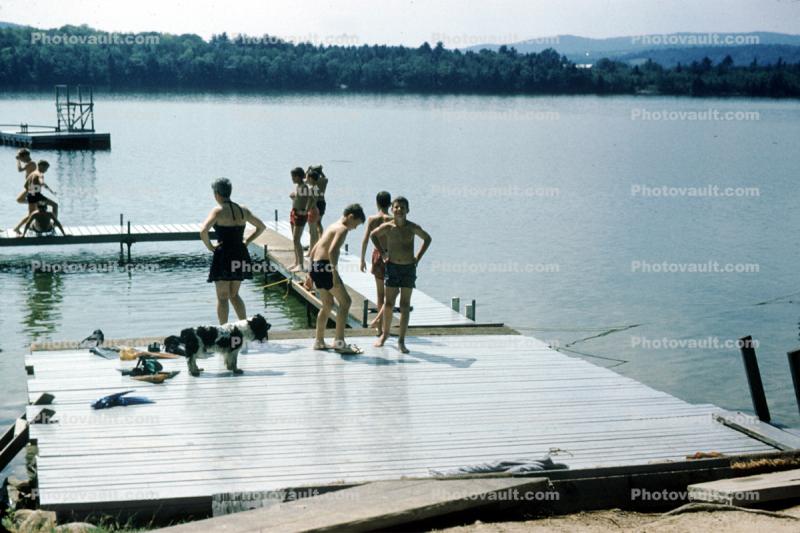 Dock, lake, Boys, 1940s
