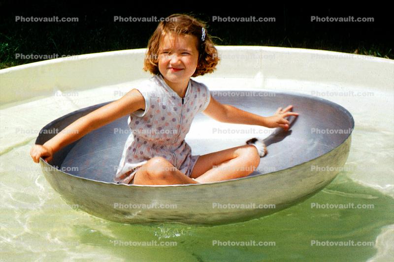 Backyard Swimming pool, Summer, Floating, Girl, 1950s