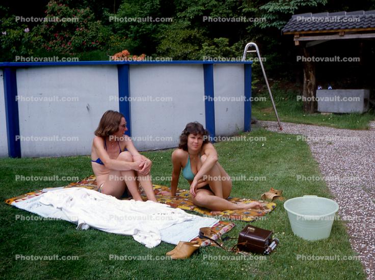 Girls, Backyard Swimming Pool, 1970s