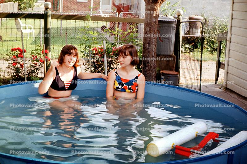 Girls, Backyard, Summer, Swimming Pool, 1960s