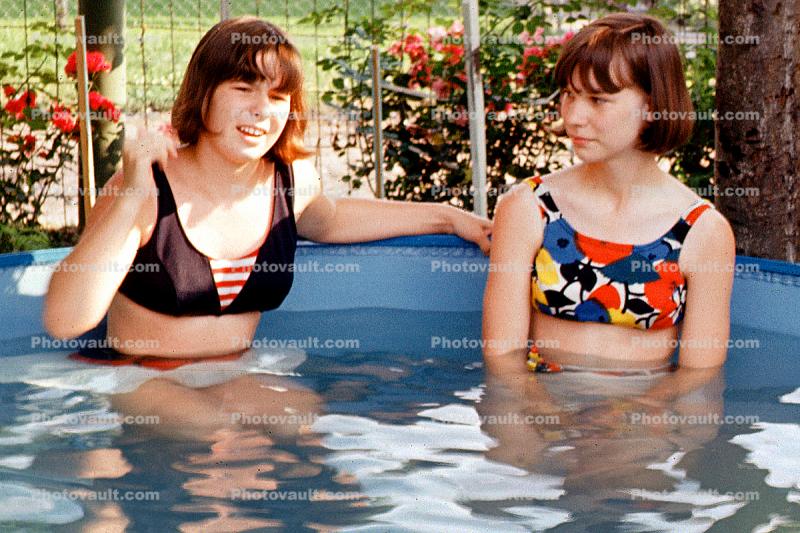 Girls, Backyard, Summer, Lawn, 1960s