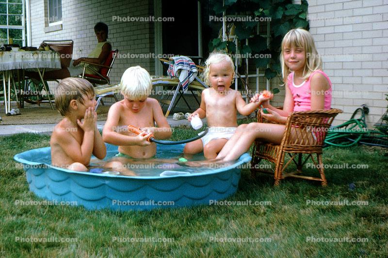 Pool, Girls, Boys, Backyard, Summer, Lawn, Party, 1960s