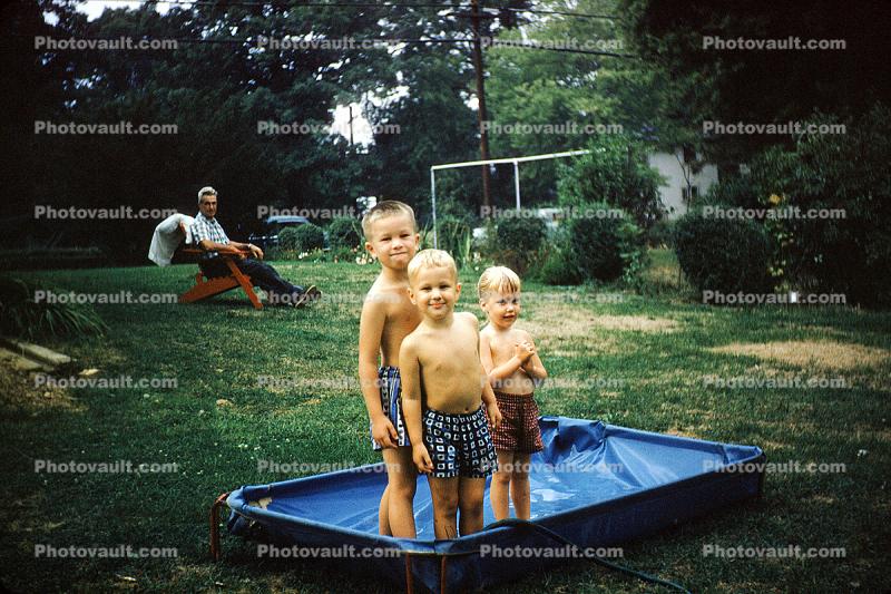 Backyard Pool, Summer, Lawn, 1950s