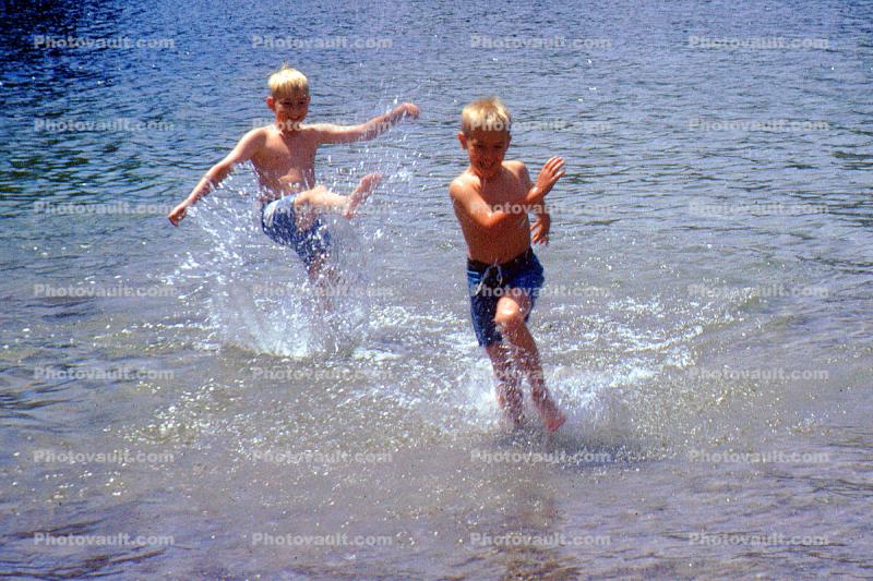 Kicking the Water, Splashing Boys, Running, Run