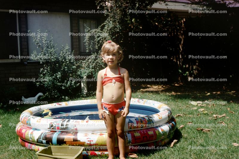Girl with a Backyard Pool, bathing suit, cute, funny