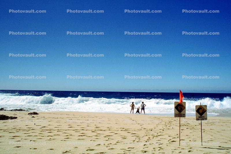 flag, beach, sand, wave, ocean, Oahu Hawaii
