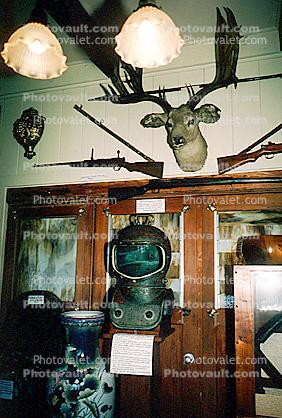 Hardhat Mask, Antlers, Rifle, stuffed buck, deer, taxidermy