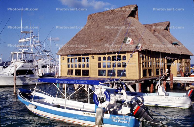 Hut, Grass Roof, Docks, Boats, Isla Mujeres, Mexico