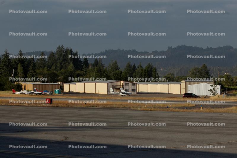 Hangars, aircraft, building, runway, Healdsburg Municipal Airport HES, Sonoma County, California