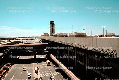 Sky Harbor Control Tower, Terminal, Walkway, Cars