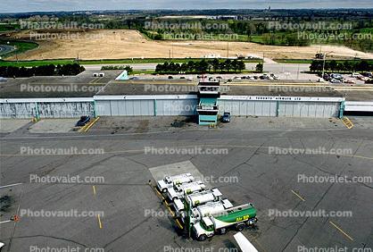 fuel, gasoline truck fueling, refueling equipment, Air traffic control tower, building, Hangar, Control Tower