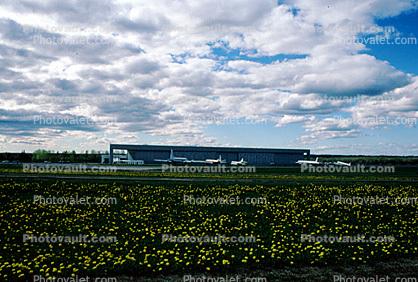 Hangar, Ottawa/Rockcliffe Airport, Rockcliffe Airport, Canada Aviation Museum, (YRO), Ottawa, Canada, building, flower field