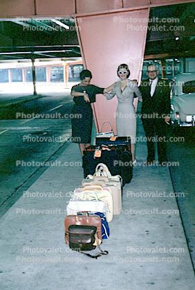 Baggage, Waiting, Woman, Man, Car, Suitcase, smiles