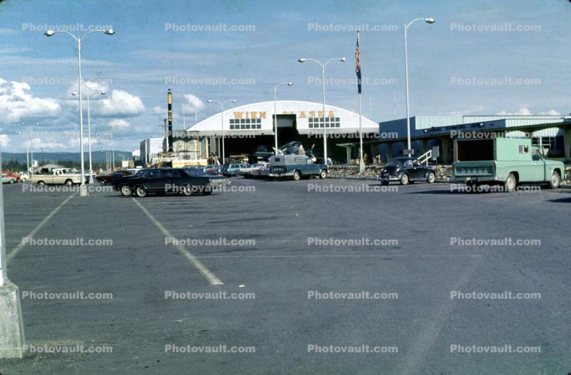 Wien Alaska Hangar, building, cars, historic, 1960s