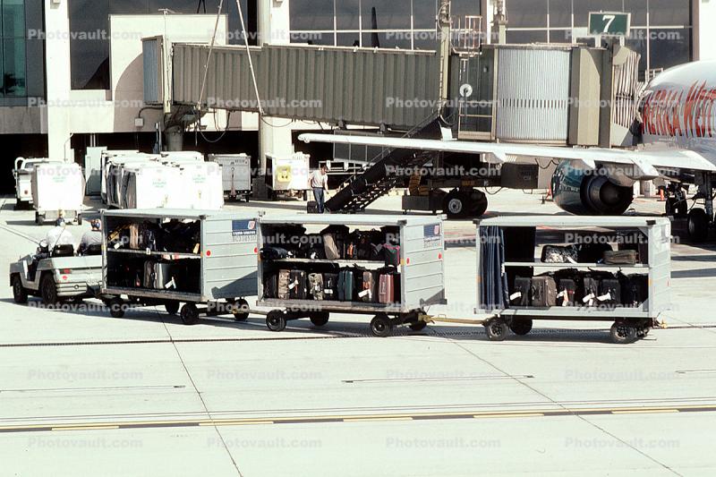 Luggage Carts, suitcases, jetway