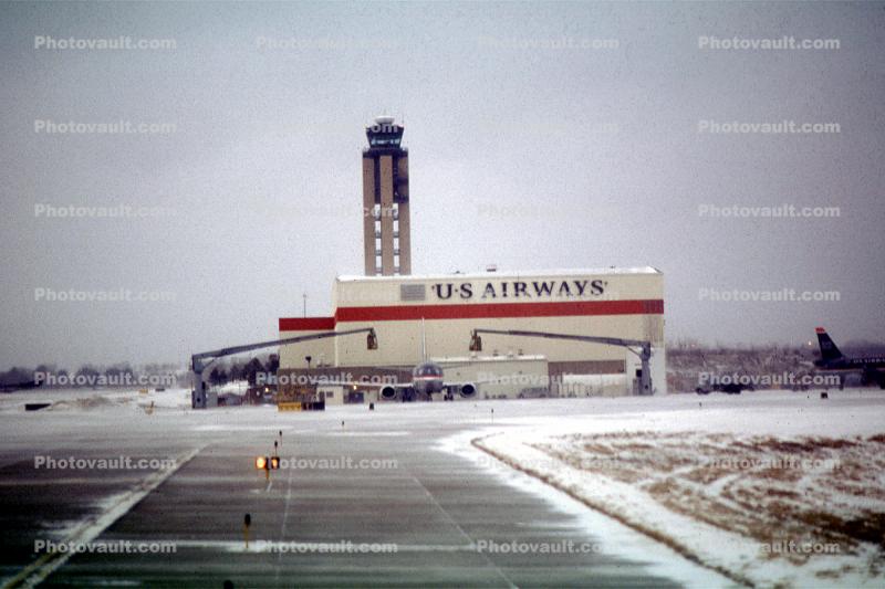 De-Icing an Aircraft, Control Tower, US Airways Hangar, ice, snow, cold