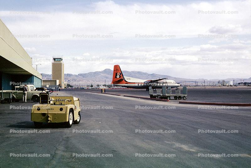 Fokker F-27, Bonanza Air Lines, Tow Tractor, Pushertug, pushback tug, tractor, May 1964, 1960s