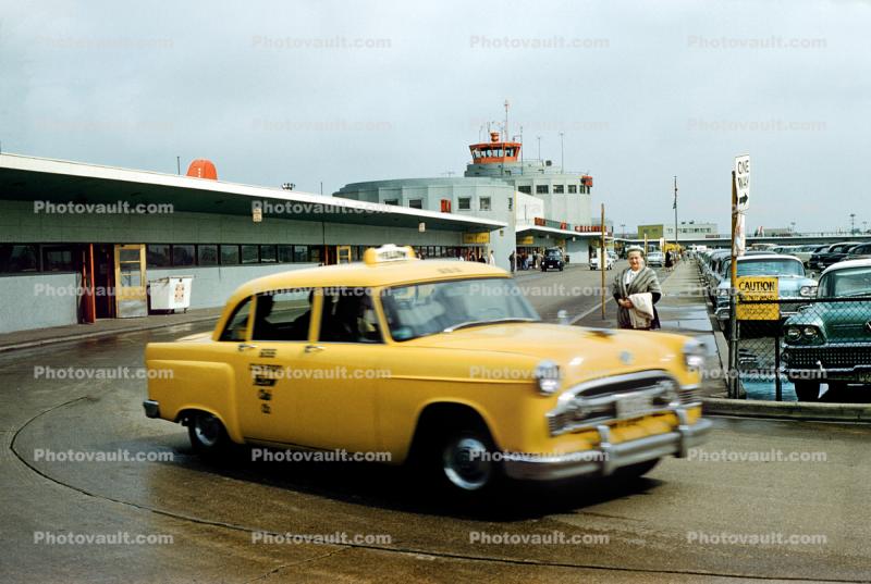 Checker Taxi Cab, Cars, vehicles, Chicago Midway Airport, May 1958, 1950s