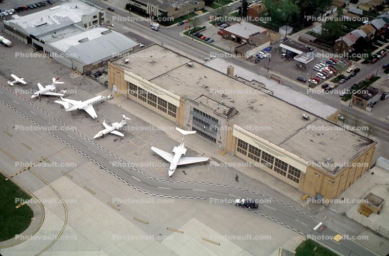 Hangars, buildings, Chicago Midway Airport aerial