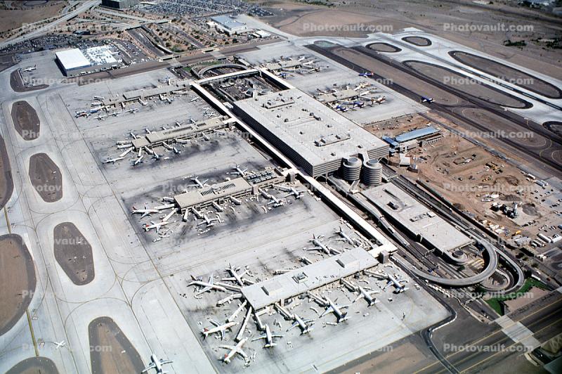 Runway, Tarmac, Terminals, Buildings, Aircraft