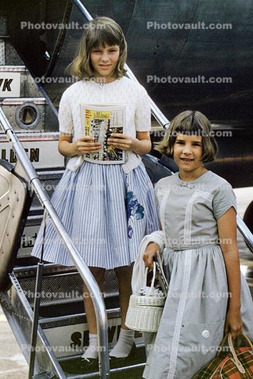 Girls, Stairs, Mohawk Airlines, dress, airstairs, July 1961, 1960s