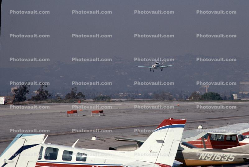 Landing Plane, Santa Monica Airport, 1970s 