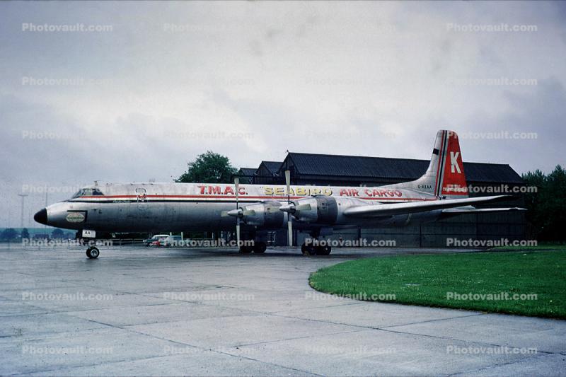 G-AXAA, Canadair CL-44D4-2, Transmeridian Air Cargo, T.M.A.C.