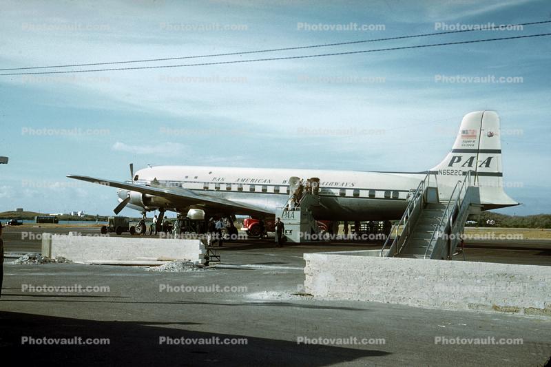 N6522C, Douglas DC-6B, Pan American Airways PAA, Kindley Field, Saint Georges, Bermuda, Clipper Plymouth Rock, Super 6 Clipper, 1950s, R-2800
