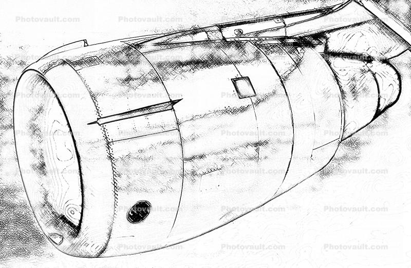 Pencil Sketch of a CF-6 Jet Engine, Paintography