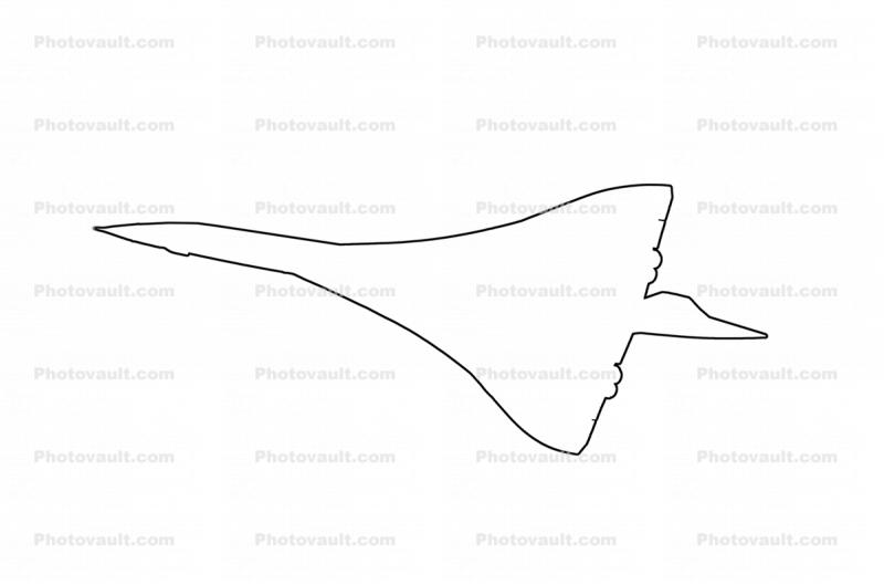 Concorde outline, line drawing, shape