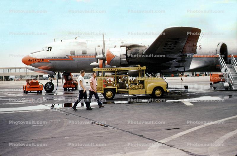 N365AA, DC-7B, 365 Flagship North Carolina, Fuel Truck, American Airlines AAL