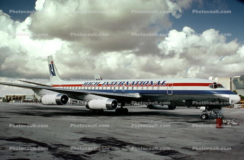 Douglas DC-8-62, N772CA, clouds, Rich International Airways, JT3D
