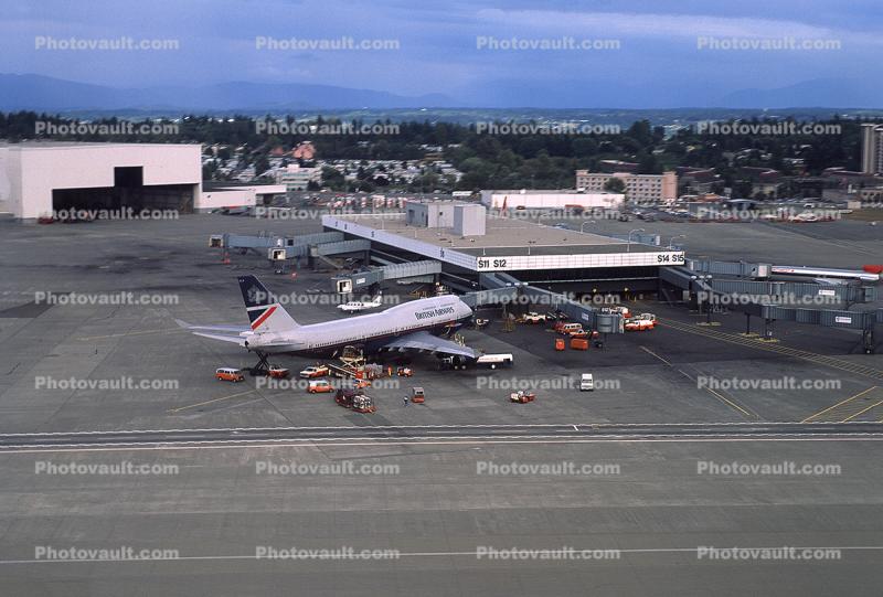 Boeing 747-400, British Airways BAW, SeaTac Airport, Terminal, 08/08/1992