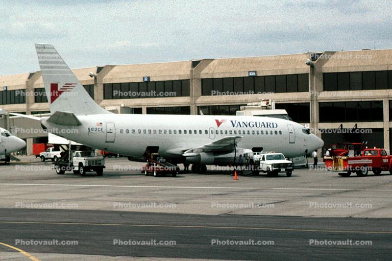 N412CE, Boeing 737-2A6, Kansas City International Airport, Vanguard Airlines VGD, 737-200 series